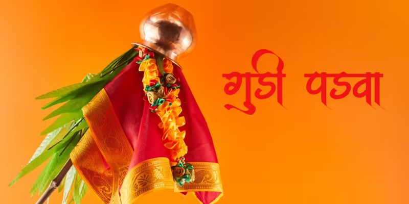 Traditional Gudi flag against clear sky